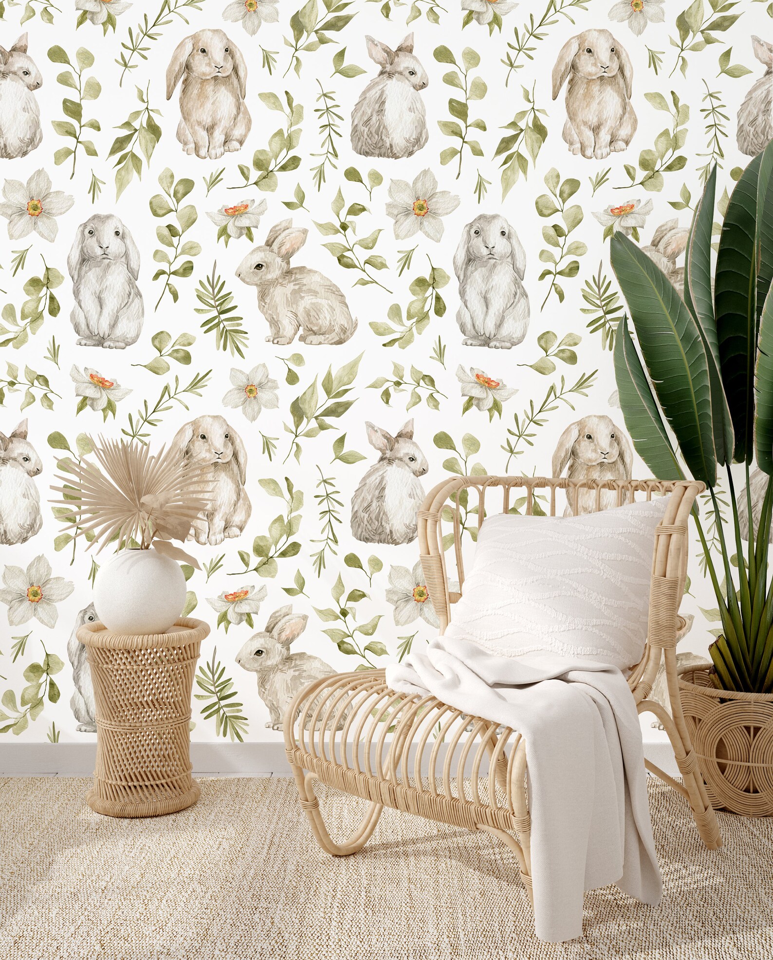 Bunny Wallpaper Kids Room Wallpaper Girl Nursery Wall Decor - Etsy