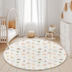 Alphabet rund Teppich, Weltkarte rund Teppich, Spielteppich, Spielmatte, Kinderteppich, Kinderzimmerteppich, Gemustert, Spielzimmer Bodenmatte