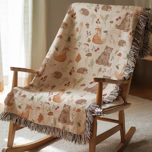 Couverture bois, couverture tissée tigre, couverture animaux de la ferme, couverture animaux des bois, chambre de bébé de camping, couverture pour bébé tigre, couverture bohème