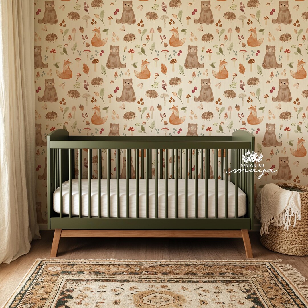 Woodland Nursery Wallpaper: Boho Farmhouse Peel and Stick Mural - Etsy