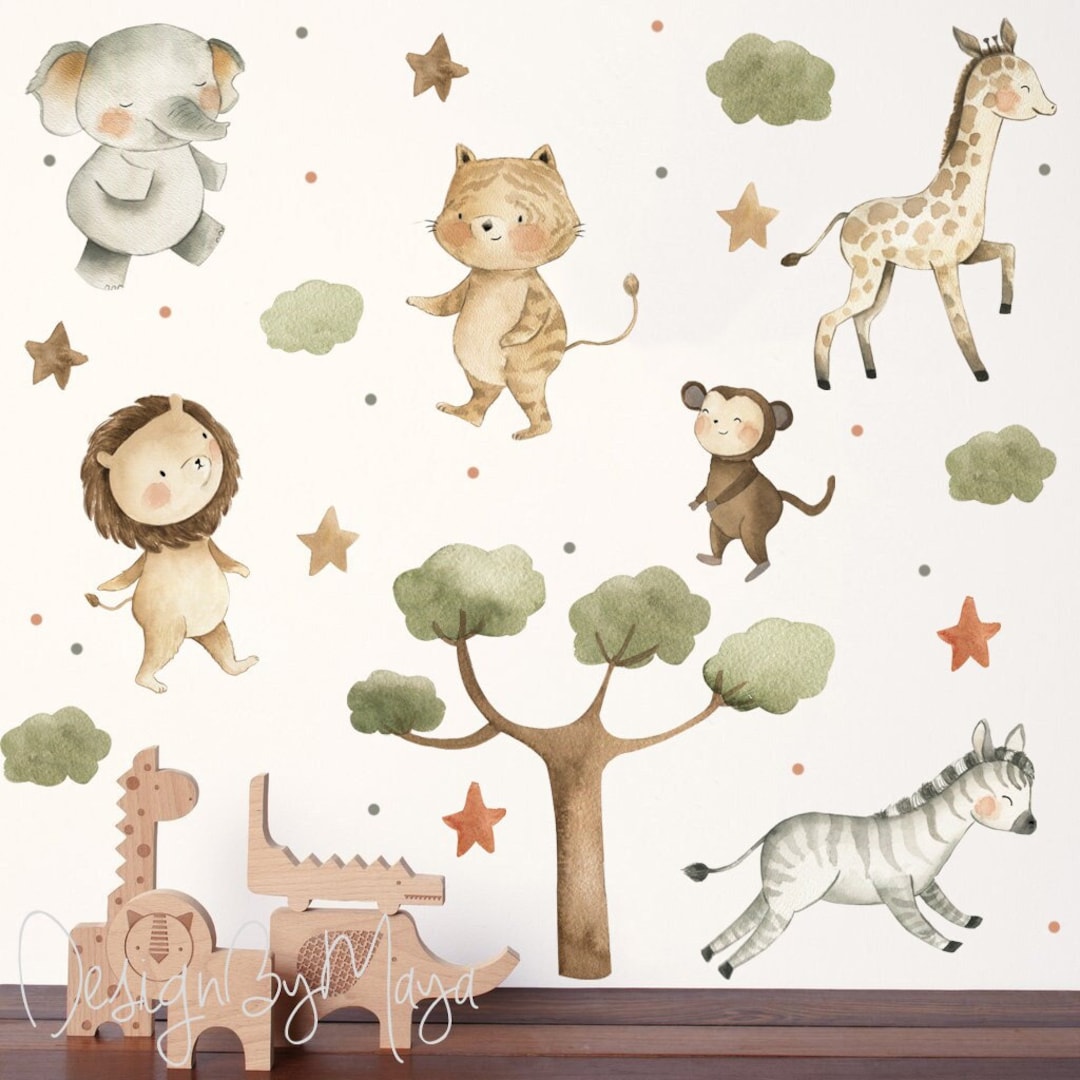 Watercolor Safari Animals Wall Decals: Baby Nursery Decor - Etsy