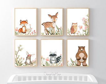 Woodland theme, kids room wall art, Woodland Nursery Art, Nursery Art Decor, Woodland print, Baby Prints, Baby bear raccoon bunny deer fox