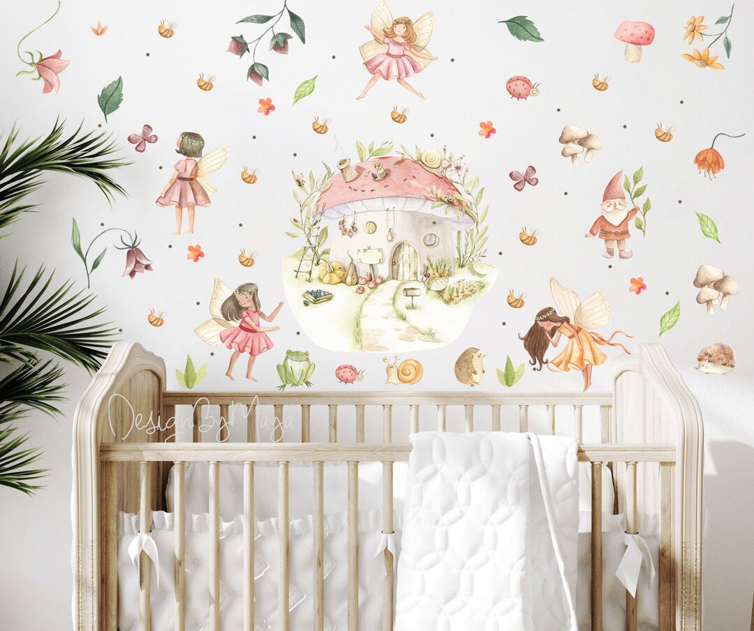 Watercolor Fairy Wall Decals: Floral Nursery Decor - Etsy