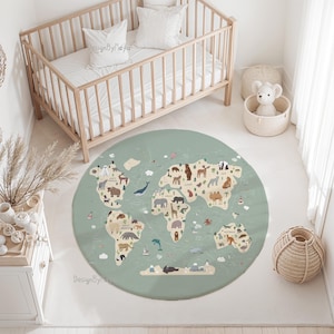 Weltkarte Teppich, Spielteppich, Spielteppich, Kinderteppich, Kinderzimmerteppich, Gemusterter Teppich, Spielzimmer Teppich, Tiere