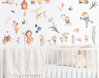 Watercolor Mother Goose Fabric Wall Decals: Nursery Rhymes Decor