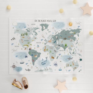 Couverture Little Explorer, carte du monde pour chambre d'enfant, bébés animaux, bébés animaux literie pour chambre de bébé, partout dans le monde, literie pour enfants Love our world