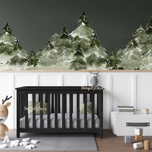 Woodland nursery theme kids room Wall Decal Fabric Pine tree art Mural Nursery decal Forest Animal Decals Pine trees stickers Baby decor