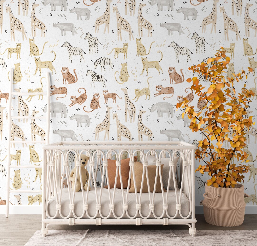 Safari Nursery Wallpaper: Boho Animal Decor, Peel & Stick - Etsy