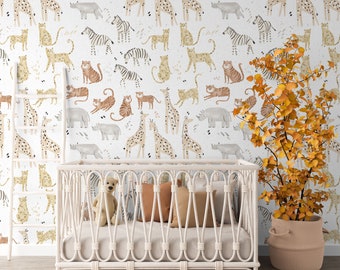 Safari theme wallpaper, Boho style Vintage Nursery wallpaper, Farmhouse Baby Room Woodland Nursery wallpaper Decor mural Cling for Baby