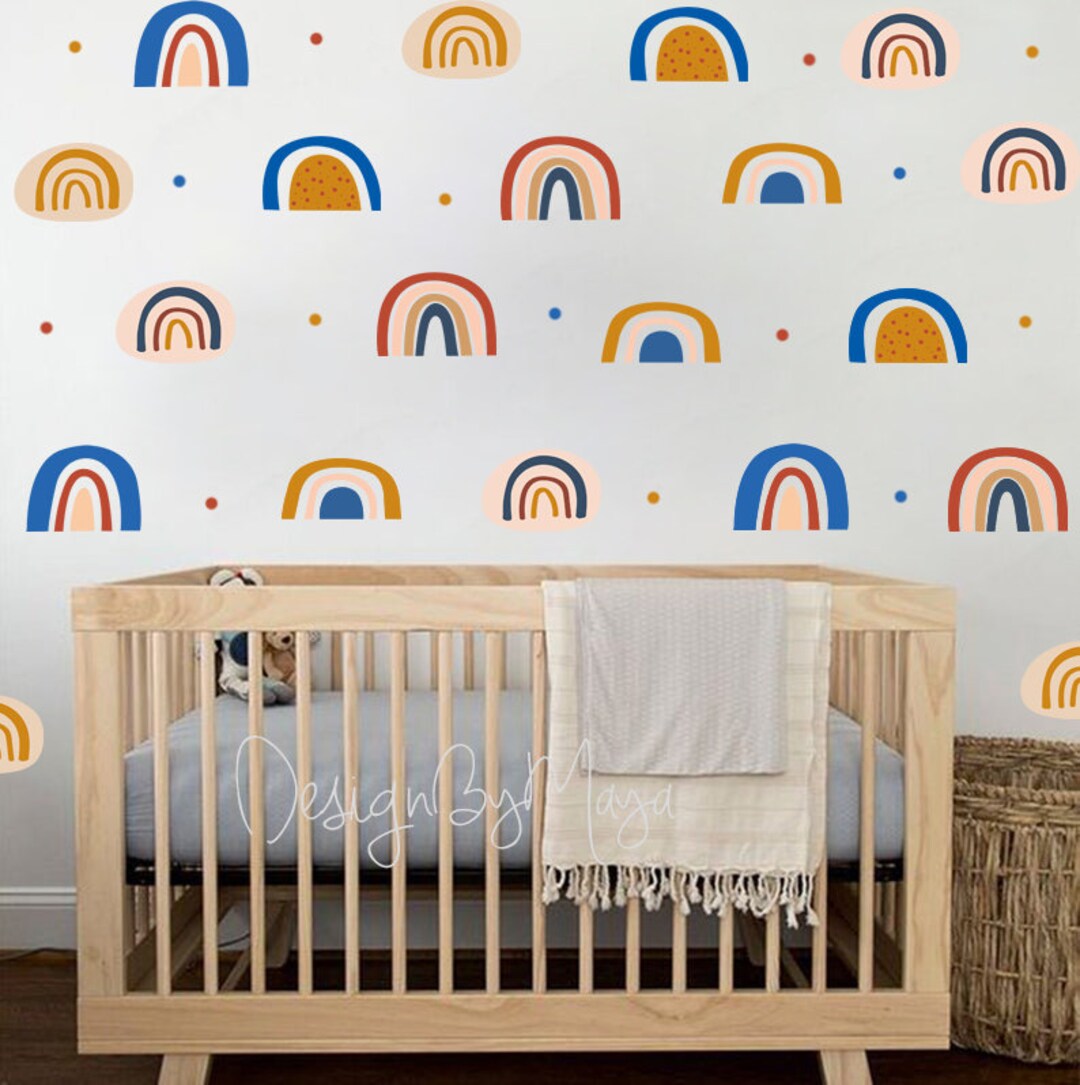 Retro Nursery Decal Watercolor Rainbow Art Fabric Rainbow - Etsy