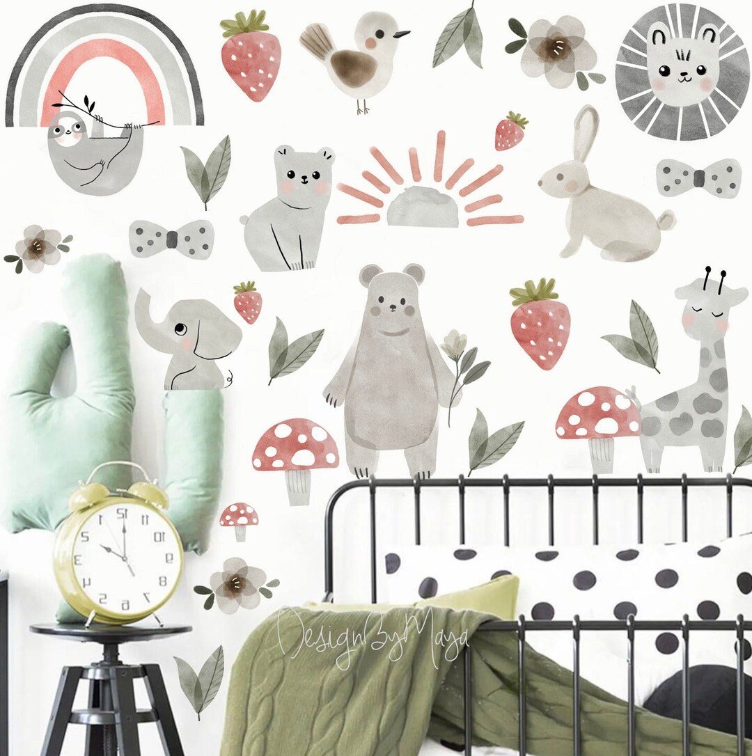 Watercolor Forest Animal Wall Decals: Woodland Nursery Decor - Etsy