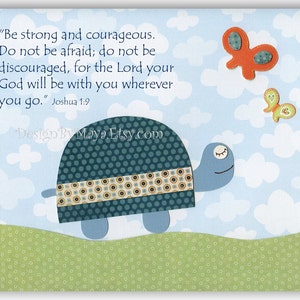 Baby room Nursery Decor Children Art owl...The gingham turtle boy Be strong and courageous. Do not be afraid ....God will be with you... image 5