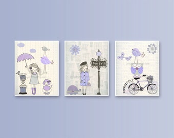Paris Metro Nursery Art Prints: Shabby Chic Lavender Decor (Set of 3)