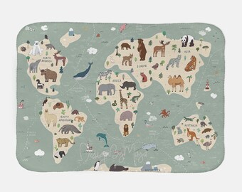 World Map baby blanket, Nursery, Baby Animals, Baby animals Nursery bedding, All around the Globe Planet Earth Minky blanket Sherpa Fleece