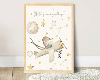 Little prince print, Cute Baby Nursery Decor, Baby rhyme, Nursery Rhyme, Baby shower gift, Nursery Decor, Nursery wall art, Oh places you'll