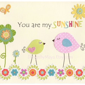 You Are My Sunshine Sign For Girl Room - Baby Girl Sunshine Decor, Bird Decor - 8x10 Print, kids room art,  Catalina or Victoria Bedding