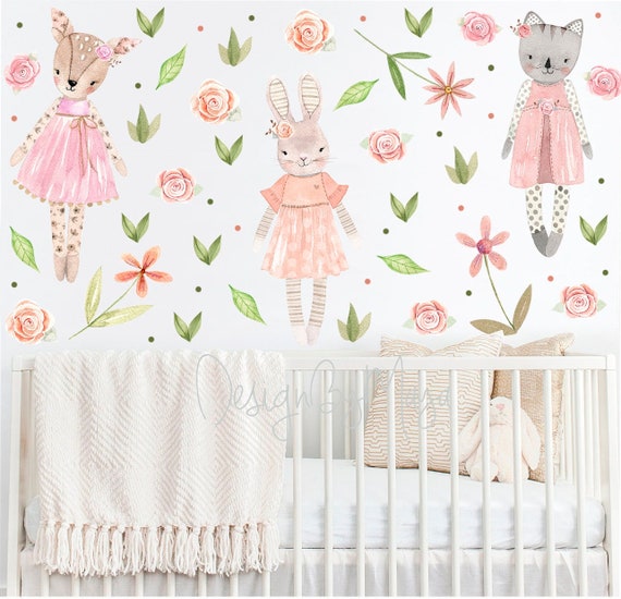 Ragdoll Decals Baby Girl Decals Watercolor Nursery Coral Etsy