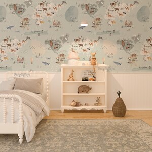 Weltkarte Tapete, Safari Kinderzimmer Boho-Stil Vintage Kinderzimmer Tapete Bauernhaus Babyzimmer Aquarell Kinderzimmer Tapete Wanddeko Wandbild Cling