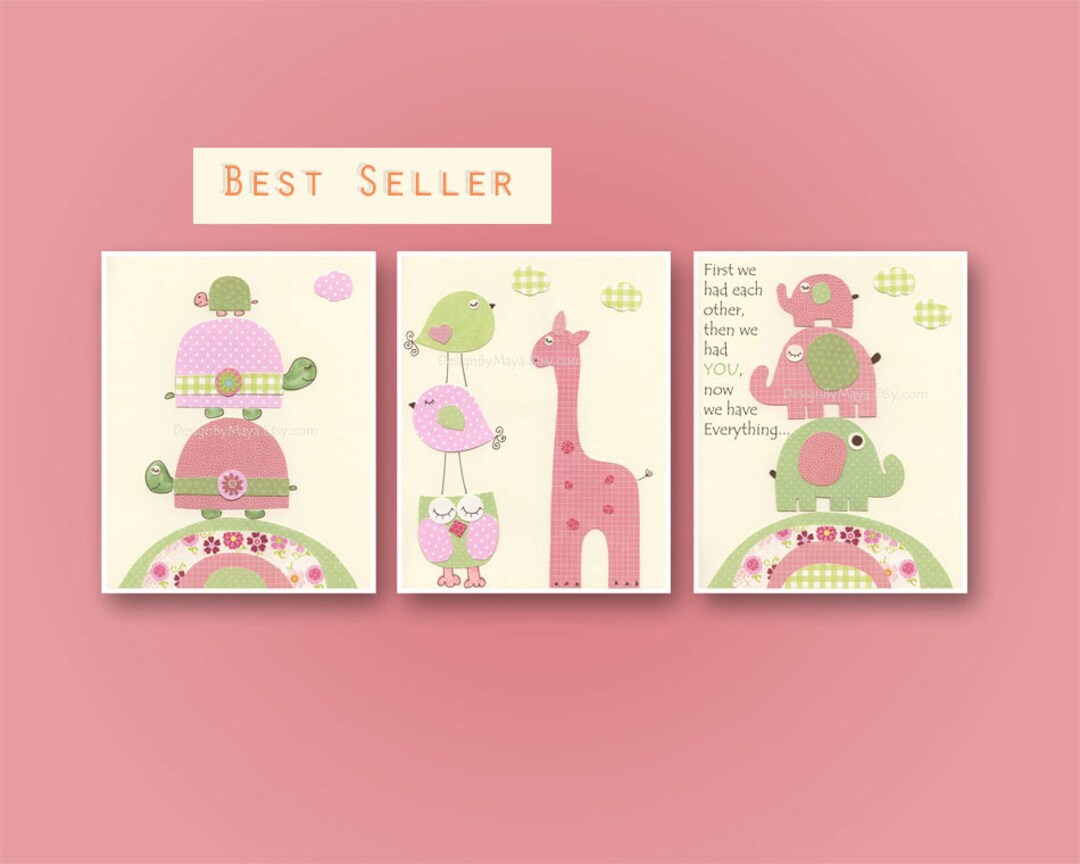Baby Girl, Nursery Wall Art Print, Baby Room Decor, Love Birds, Turtle ...