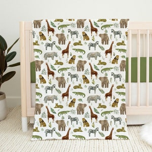 Safari Nursery Blanket, Jungle Animals Minky Fleece Bedding
