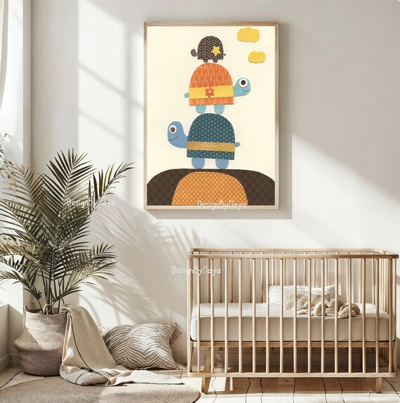 FINAL SALE 50 OFF Kids Room Baby Boy Room Decor Nursery Wall Art Print Turtle Print Teal Brown Yellow Orange Etsy