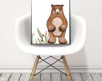 Baby Bear, Woodland nursery, watercolor bear, Woodland nursery prints, Woodland Nursery Printable, Woodland animals decor,Digital download