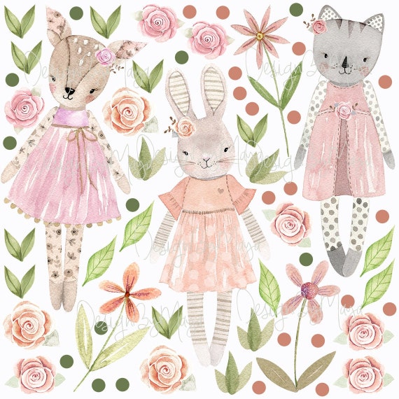 Ragdoll Decals Baby Girl Decals Watercolor Nursery Coral Etsy