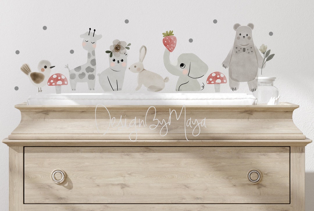 Nursery Decal Forest Animal Stickers Safari Theme Baby Room Wall Decal Fabric Watercolor Room