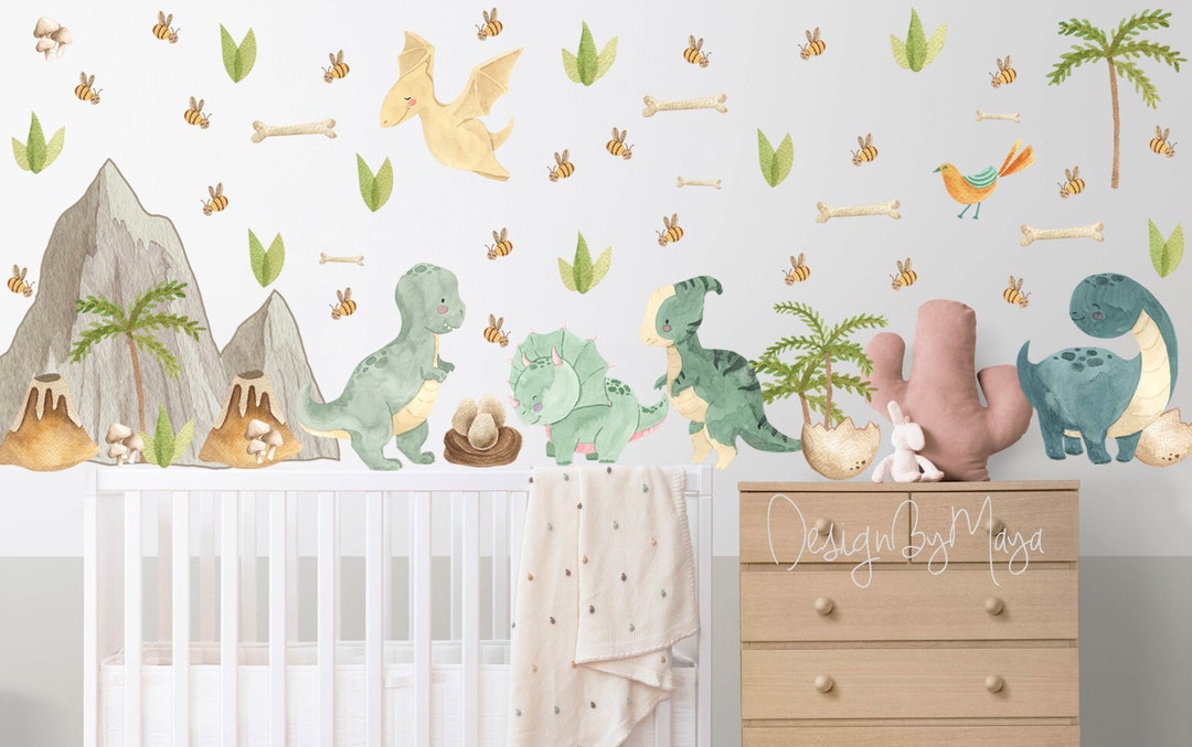Watercolor Dinosaur Wall Decals, Rainbow Dino Nursery Decor - Etsy