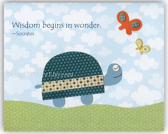 Nursery print, Baby Room Decor, Baby turtle ...Wisdom begins in wonder socrates