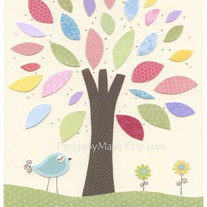 Nursery wall art Print, Kids room, baby girl room art print, kids wall art decor, tree, lilac, purple, pink, aqua, yellow, green