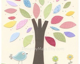 Colorful Tree Nursery Art Print: Baby Girl Room Decor