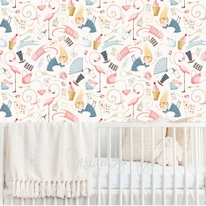 Alice im Wunderland Tapete, Vintage Tapete im Boho-Stil, Rund um die Welt Tapete, Kinderzimmer Dekor Wandbild Cling, Baby Mädchen