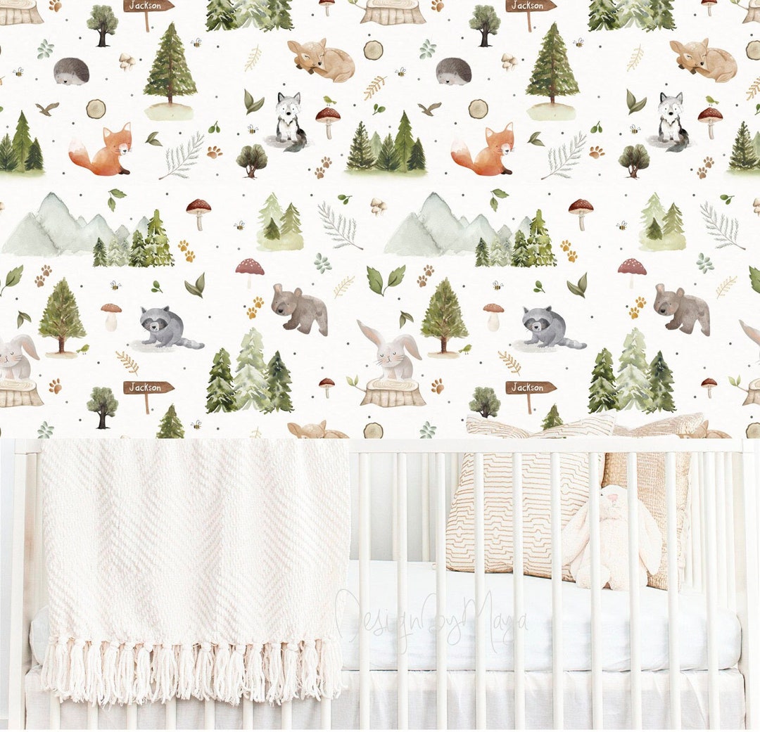 Nursery Forest Wallpaper, Baby Room Wallpaper Bunny Wallpaper Kids Room