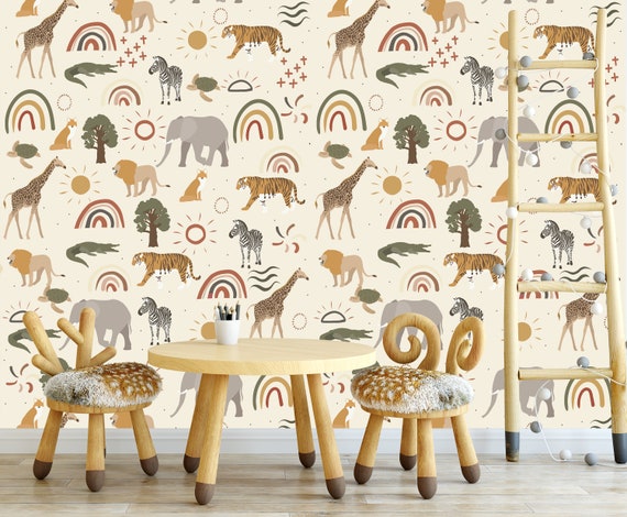 Safari Nursery Boho Style Vintage Nursery Wallpaper Farmhouse - Etsy