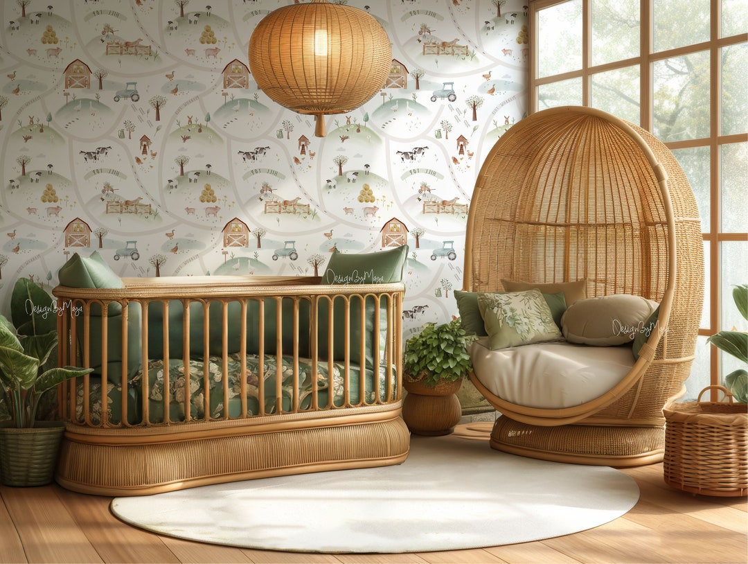 Farm Animals Wallpaper: Boho Vintage Nursery Decor - Etsy