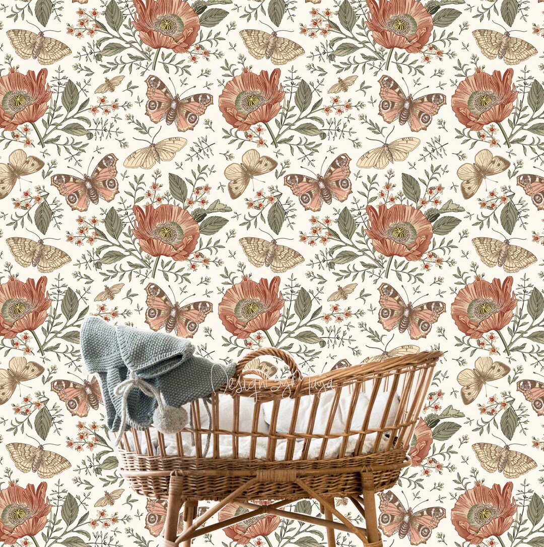 Vintage Roses Baby Girl Wallpaper, Botanical Flower Wall Paper Flowers ...