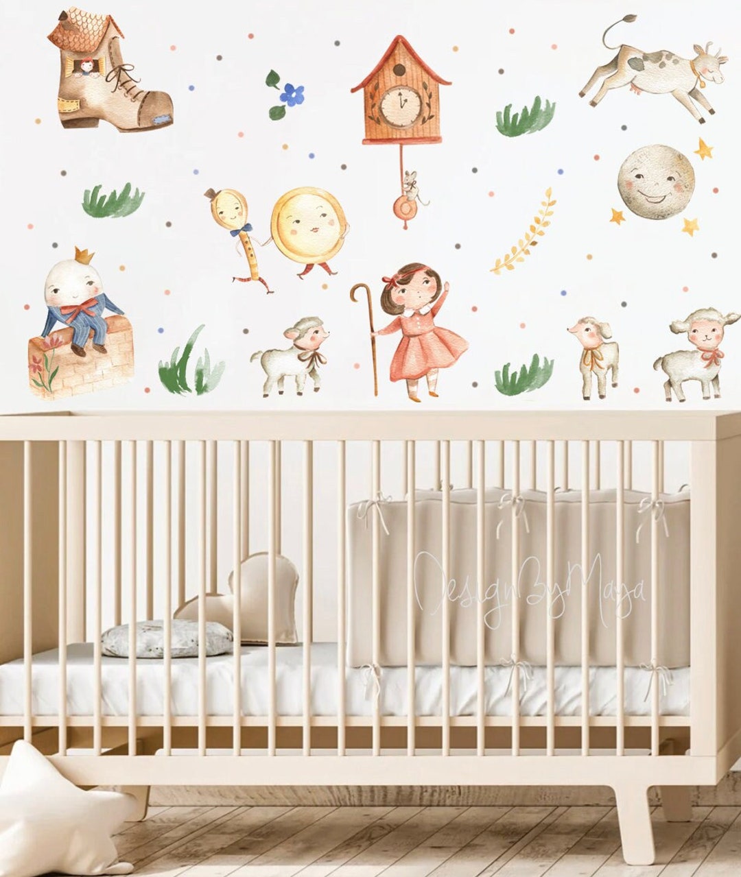 Vintage Decals Baby Room Watercolor Mother Goose Nursery Rhymes Wall