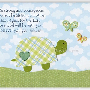 Baby room Nursery Decor Children Art owl...The gingham turtle boy Be strong and courageous. Do not be afraid ....God will be with you... image 1