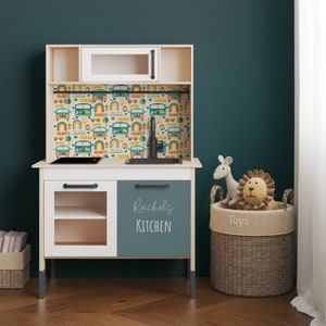 Sticker set for IKEA DUKTIG play kitchen, Playroom kids kitchen decor, Ikea upgrade, Backsplash or Cabinet&#39;s door, IKEA play kitchen hack
