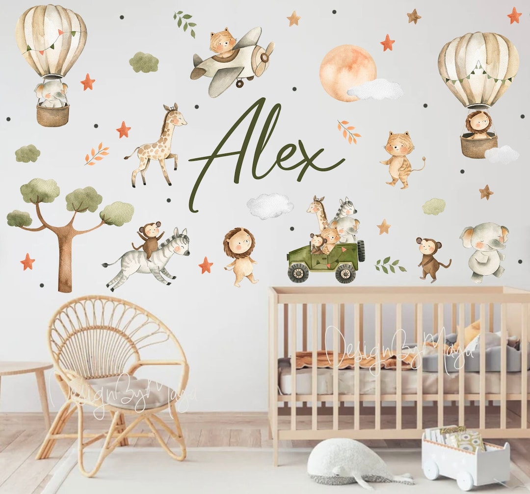 Baby Room Wall Decor Watercolor Safari Wall Stickers Baby Boy Etsy