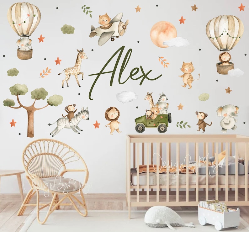 Baby Room Wall Decor Watercolor Safari Wall Stickers Baby Boy Etsy
