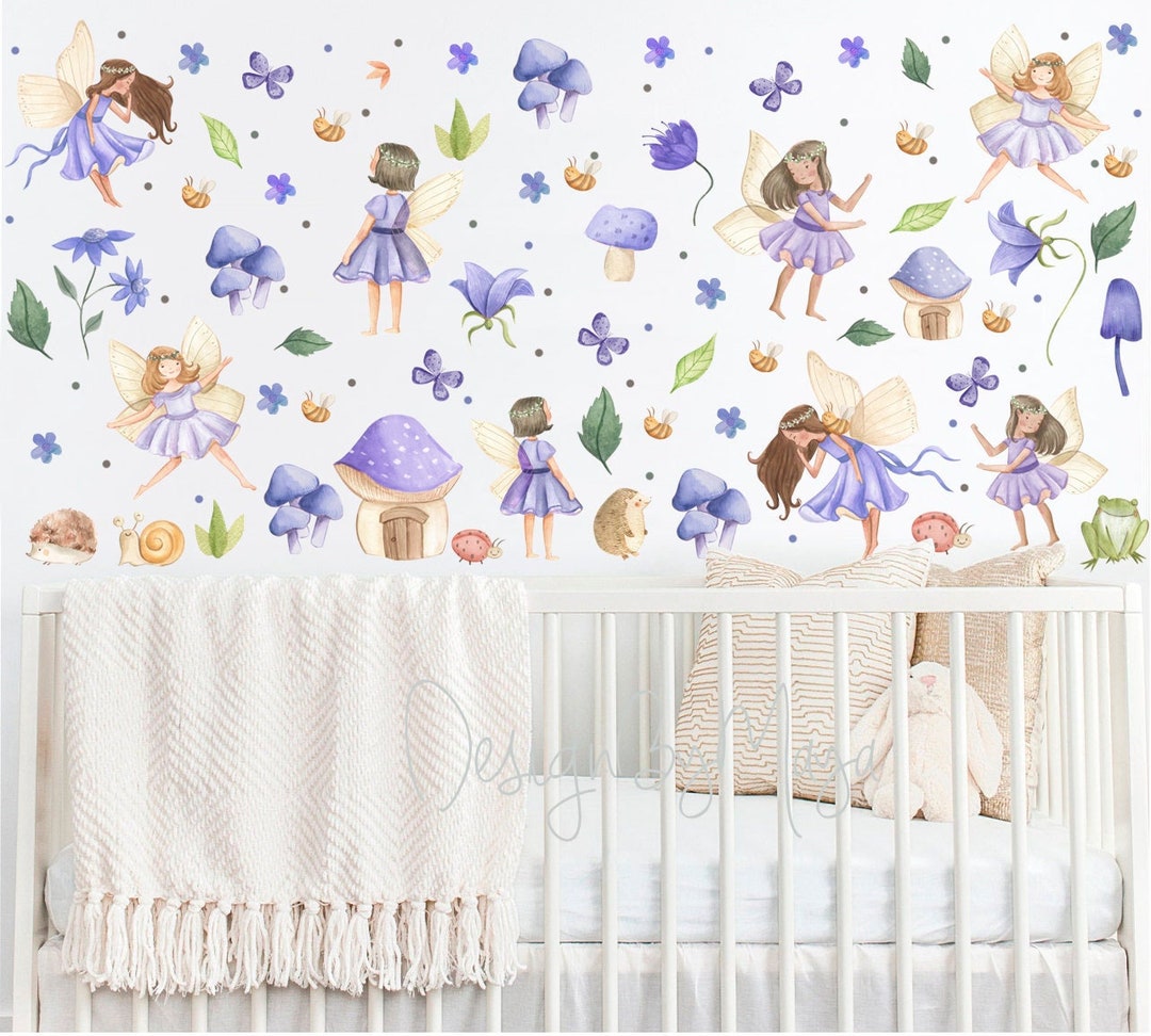 Watercolor Lilac Fairy Wall Decals: Floral Nursery Art Stickers - Etsy