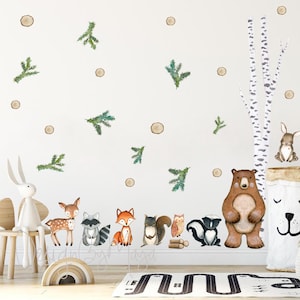 Nursery decal, Woodland Animal Decals, Pine trees stickers, Baby Room decor, Nursery Wall Decals, Fabric decals baby, Wall Decal, Room Mural