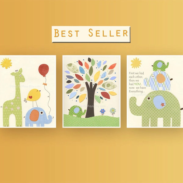 Nursery Decor, Baby Room art, Nursery Wall Art, Nursery art, Jungle Friends, Safari animal theme, Balloon print, Baby wall art, Nursery tree