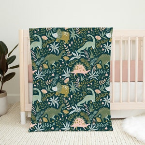 Dino Girl Nursery Blanket: Floral Dinosaur Fleece Bedding