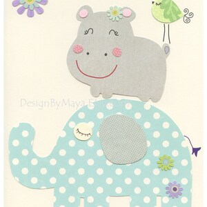 Decorazioni murali per bambini, Carter Zoo, decorazioni per cameretta per bambine, ippopotamo, decorazioni artistiche per cameretta, viola, verde, acqua, turchese, grigio, ippopotamo, AB