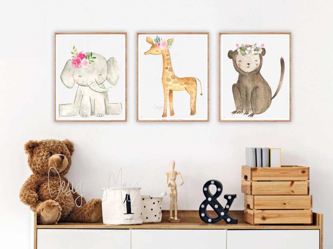 Safari Baby Animals Art Nursery Decor Baby Nursery Decor Baby Etsy