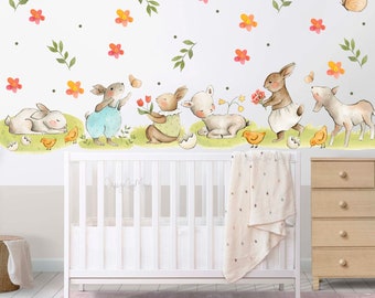 Sheep & Bunny Decals, Polka Dots Decor, Nursery Decals, Baby woodland, Nursery fabric decals Wall Decal Forest Murals, Little farm Bunny