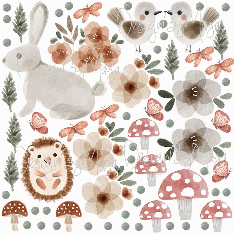 Pilz Stoff Wandtattoos, Wald Kinderzimmer Dekor, Kinder Wandtattoos, Walddekor Mix #13
